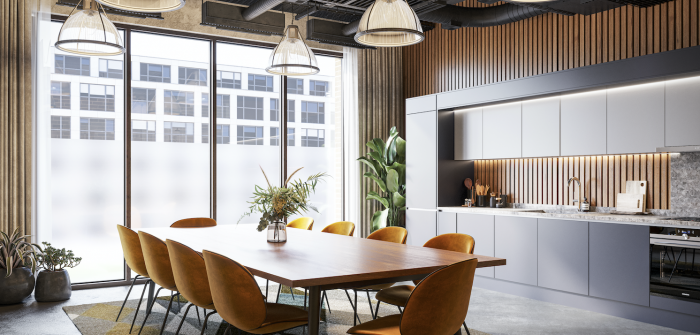 Open plan lounge and kitchen design 