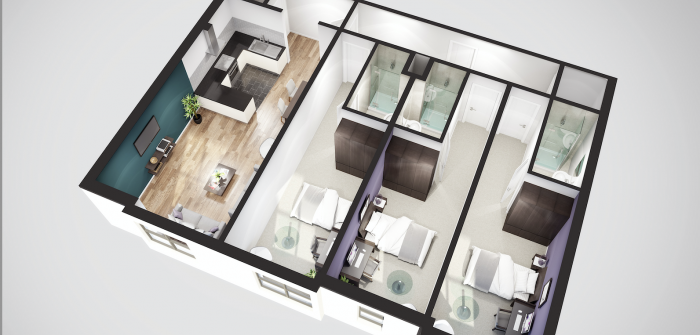 3D image of the rooms with common room